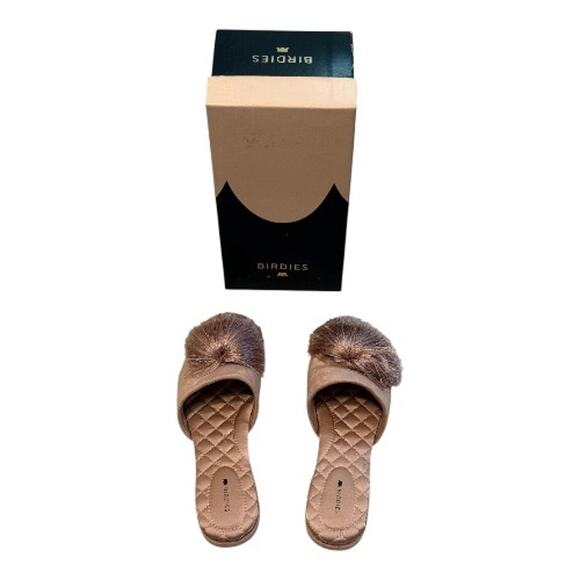 Birdies 7.5 Songbird Pom Pom Slides Velvet Blush Pink Mules Slipper Flats Tassle - Picture 2 of 11
